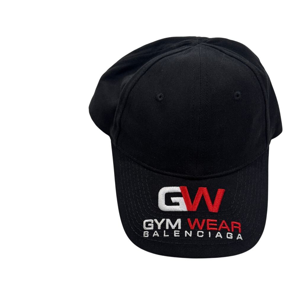 BALENCIAGA GW Gym Wear Embroidered Black Baseball Cap Hat NWT Size L